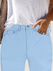 CY038 - Women's High-Waisted Stretch Street Style Solid Color Slim-Fit Fashion Metal Button Detail Casual Jeans