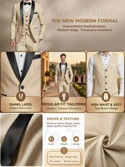 Men'S Suit Set, 3pcs Blazer, Vest And Trousers, Groomsman Business, Fashionable Elegant, Premium Men, Suitable for Wedding, Business, Party (With Pocket Square)