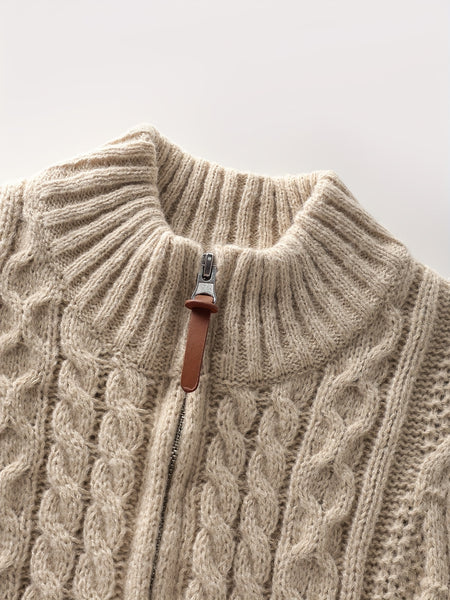 2025 Winter American Stand-Up Collar Half-Zip Knit Aran Sweater Mr. Pony Knitwear Pullover Card
