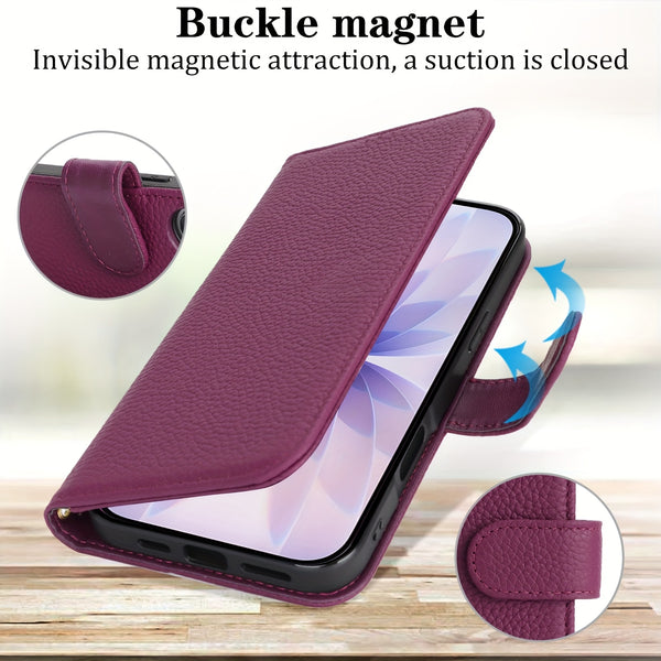 Phone Case: Magnetic Closure Genuine Leather Wallet Case for iPhone 17 Series RFID Blocking 4 Card Slots Premium Protection for 17 Pro Max 17 Air 17 Pro