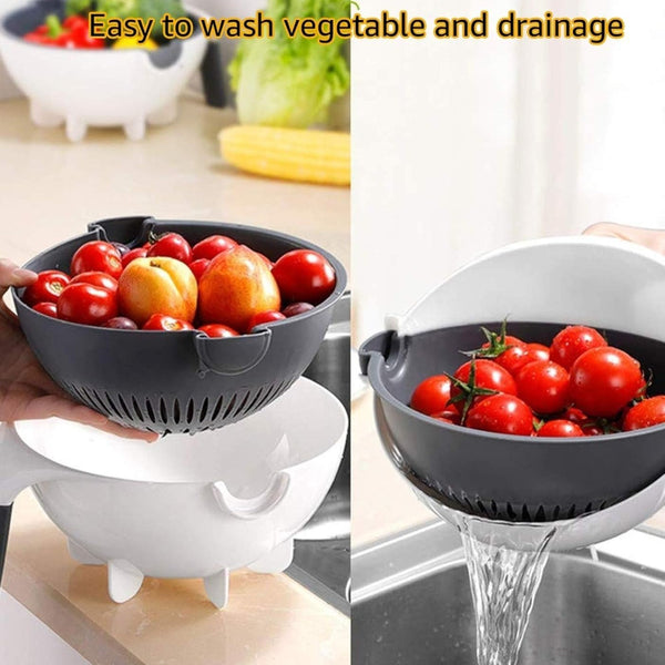Multifunction 9-in-1 Slicer Dicer Food Chopper with Draining Basket for Salad, Carrot, Potato | Easy Storage Kitchen Gadgets (Large Capacity)