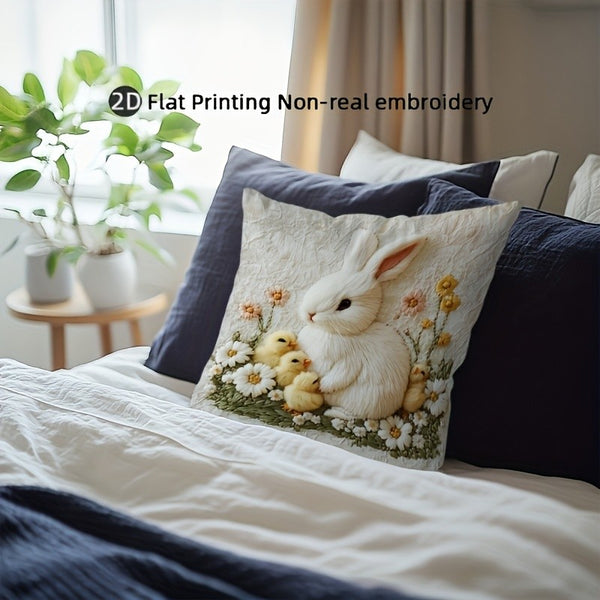 1pcs Pillowcases, Daisy & Chicken & Rabbit Pattern Design - Soft Polyester Zippered Cushion Suitable for Sofa Bed Pillowcases, Easter Decor, 45 X 45cm, (without Pillow Core)