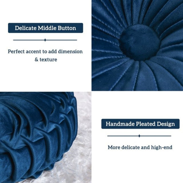 2/4pcs 45CM Large Round Pleated Throw Pillows with Filler 3D Pumpkin Waist Cushion for Living Room, Sofa, Bedroom - Soft Velvet Cover Bolster Decorative Seat Mat with Elegant Button Detail Home Office Decoration