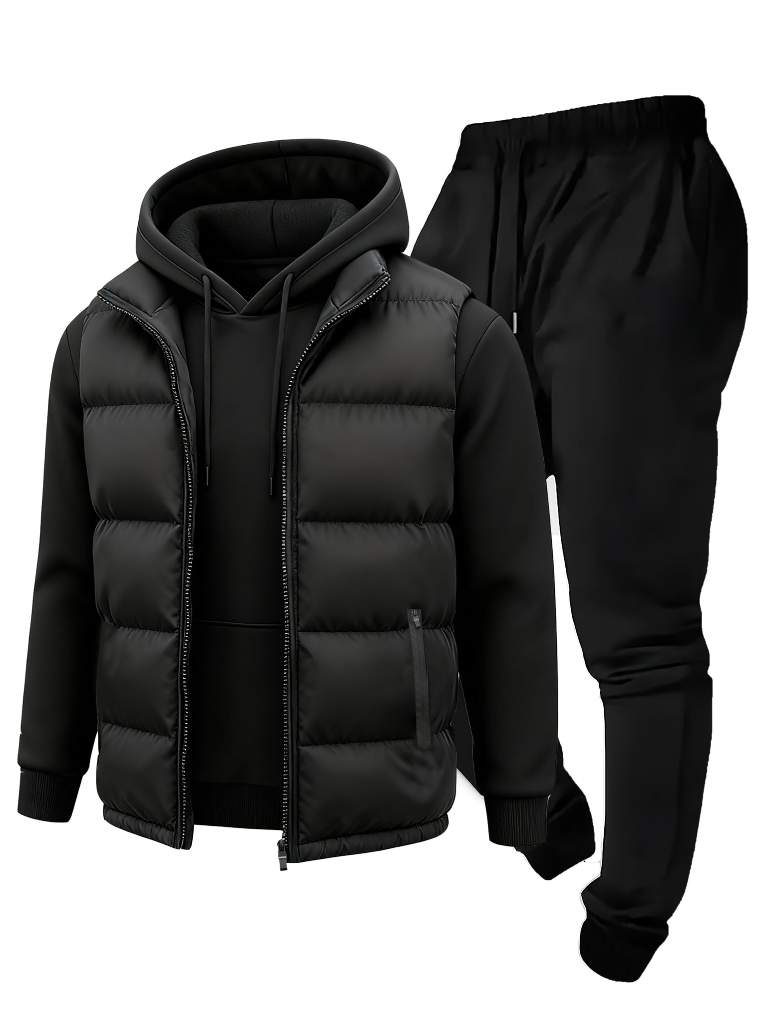 3pcs Vest Casual Set for Men Men's Casual Cartoon Drawstring Pocket Hoodie and Sports Drawstring Trousers Matching Set