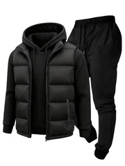 3pcs Vest Casual Set for Men Men's Casual Cartoon Drawstring Pocket Hoodie and Sports Drawstring Trousers Matching Set