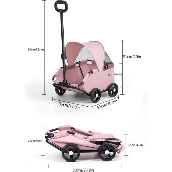 Mini Dog Stroller – Foldable Pet Carrier Cart with 360° Rotatable Handle, Extendable Pull Handle & Storage Bag Lightweight Travel Buggy for Small Dogs & Cats