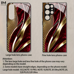 Phone Case - Phone Case: 2D Flat Red And Golden Velvet Texture Art Pattern Design Black Tempered Glass Phone Case, Suitable for Iphone 17 Air/16 Pro Max/15 Plus/14/13/12/11 Pro And Samsung Galaxy S22/S23/S24/S25/S26 ULTRA PLUS