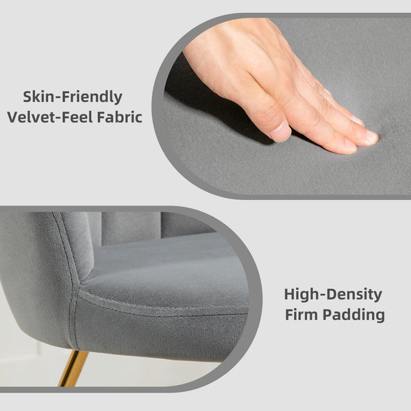 Modern Armchair, Velvet Tufted Accent Chair with Lotus Backrest, Occasional Chair with Steel Legs for Living Room, Bedroom