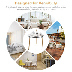 GOFLAME Faux Marble Round Dining Table, Modern Round Side Table with Faux Marble Pattern Tabletop & Anti-rust Steel Legs, Round Dinner Table for Kitchen Room, Living Room