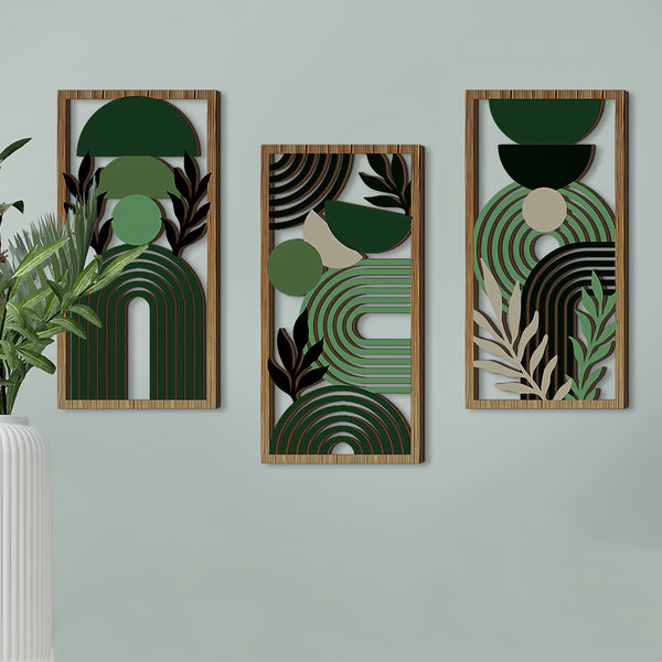 Set of Three Hollow Wooden Wall Decorations, Perfect for a Rustic Style Bedroom Or Living Room