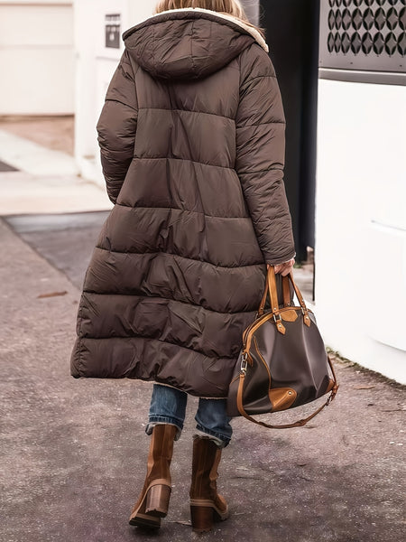 Winter New Women's Double-Sided Raglan Sleeve Hooded Jacket, Outdoor Street Style Casual Autumn Winter Long Warm Windproof Fashion Solid Color Slim Long Sleeve Padded Coat