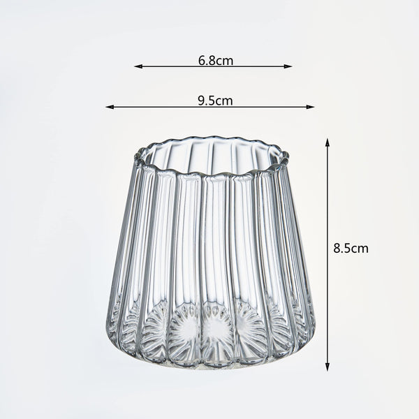 Set of 6 Striped Glass Cups, 350ml Drinking Glasses for Hot & Cold Beverages, Durable Transparent Tumblers with Elegant Texture for Water, Juice, Coffee, Tea, Wine, Desserts, Dishwasher Safe Glassware