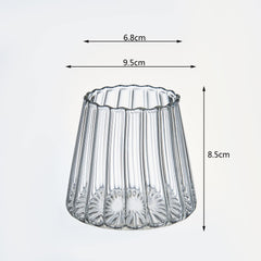 Set of 6 Striped Glass Cups, 350ml Drinking Glasses for Hot & Cold Beverages, Durable Transparent Tumblers with Elegant Texture for Water, Juice, Coffee, Tea, Wine, Desserts, Dishwasher Safe Glassware