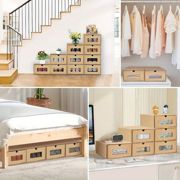 10pcs Cardboard Shoe Box Stackable Storage Box Visual Multi-Purpose Storage Box for Home Office Organization and Storage