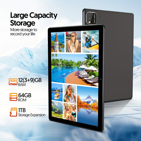 New 10.1-inch Android 15 Tablet With Multiple Options (tablet With Leather Case/tablet With Keyboard Set) 12 (3+9) GB RAM, 64GB ROM, Quad Core Processor, 2.0MP+8.0MP Camera, 6000mAh Battery, Suitable For Daily Use, Study And Office, Pad