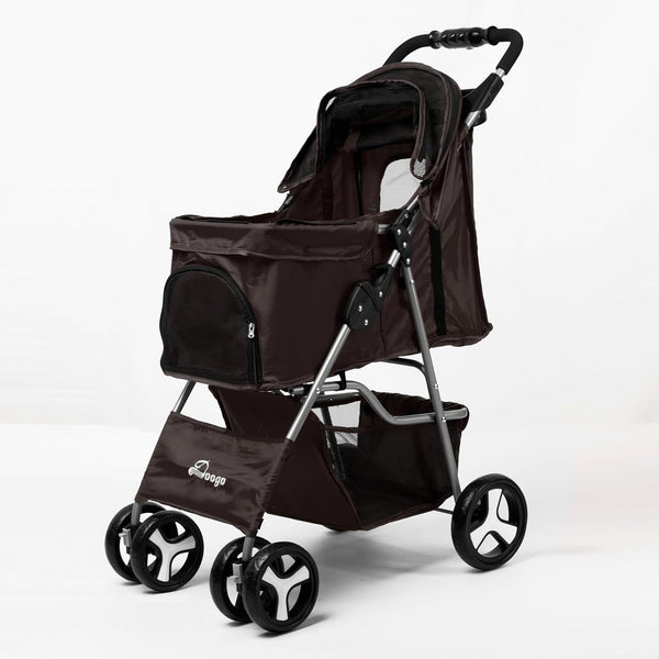 Foldable Pet Stroller With Rain Cover, Portable Foldable Outdoor Walking Cart with Large Space, Hand-Pull Design, Durable Oxford Fabric, Ergonomic Handle & Ventilation Mesh, Lightweight & Sturdy Frame For Small To Medium Dogs - Outdoor Pet Carrier, Modern