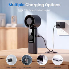 Portable Handheld Fan, High Speed Turbo Hand Held Fan with Speed (1-199) 4000Mah Battery up to 16Hrs, Rechargeable Mini Hand Fan with LED Display, Foldable Portable Fan for Home Outdoor (Black)