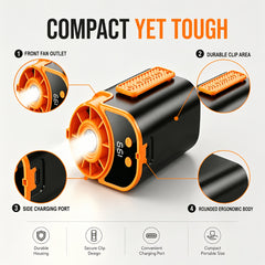 Neck-hanging Portable Waist Fan, Featuring An 18000RPM Powerful Brushless Motor, 5 Adjustable Wind Speedsand A 5000mAh High-capacity Long-lasting Battery. Equipped with An LED Power Indicator, It Is Suitable for Outdoor Work, Camping