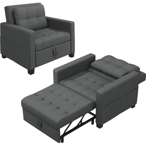 Costoffs 3-in-1 Convertible Sleeper Chair Bed, Tufted Futon Sofa Chair with Adjustable Backrest & Back Pillow, Multi-Function Sleep Chair Bed for Small Space, Apartment, Studio, Guest Room, Home Living Room Furniture