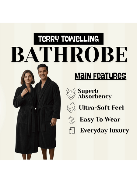 Mens and Ladies Shawl Collar Bathrobe 100% Egyptian Cotton Unisex Shawl Collar Dressing Gown Terry Towelling Bathrobe One Size