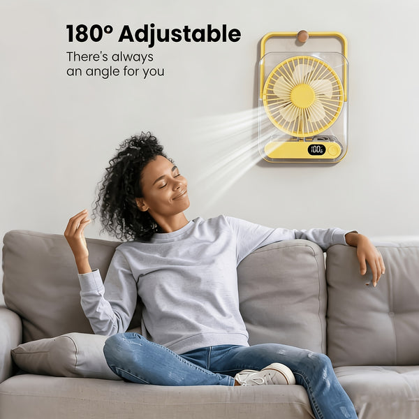 Mini Portable USB Fan Desktop Fan Rechargeable, Ultra-Quiet 5-Speed Adjustment Foldable 180 Degree Adjustable with LED Display for Office, Home, Outdoor, Camping And Travel