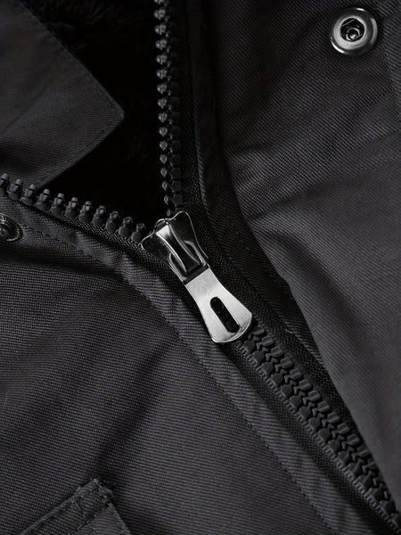 Men's Mid-Length Fleece-Lined Hooded Jacket with Multiple Pockets, Winter Casual Outdoor Workwear Coat