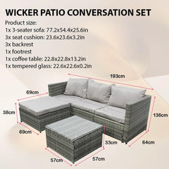 Rattan Garden Furniture 3 Piece Corner Sofa Set PE Wicker Patio Table and Chairs with Cushion