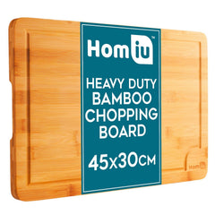 Homiu Premium Large Wooden Chopping Board, 45 x 30 x 2cm, Bamboo Cutting Board for Chopping Meat, Cheese, Vegetables, Multipurpose Wooden Kitchen Cutting Board, Worktop Protector & Serving Platter