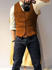 Men'S Vest Wool Blend Herringbone Vintage Men'S Fashion Vest, Groom Best Man Formal Wedding Party Casual Vest