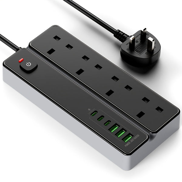 A 4-port Power Board/power Socket/power Strip With 3 USB-A And 3 USB-C Ports, Compatible With 220V-240V, 1.8m Cable, British Plug, Suitable For Home, Kitchen, Outdoor, Hotel, Office, Cruise Vacation