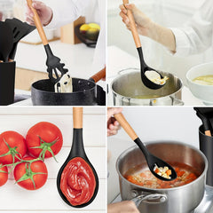 12pcs/22pcs Kitchen Utensils Set, Kitchen Cooking Utensils Set, Spoon, Spatula, 446F Heat Resistant Non Stick Food Grade Silicone And Wooden Handles, Kitchen Tools Set