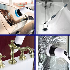 Electric Spin Scrubber, a Powerful Cleaning Brush Featuring an Adjustable Extension Handle, Offers Two-Speed Settings And Comes with Nine Interchangeable Brush Heads for Cleaning Bathrooms And Kitchens