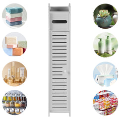 White Free Standing Toilet Paper Roll Holder Wooden Bathroom Storage Cabinet UK