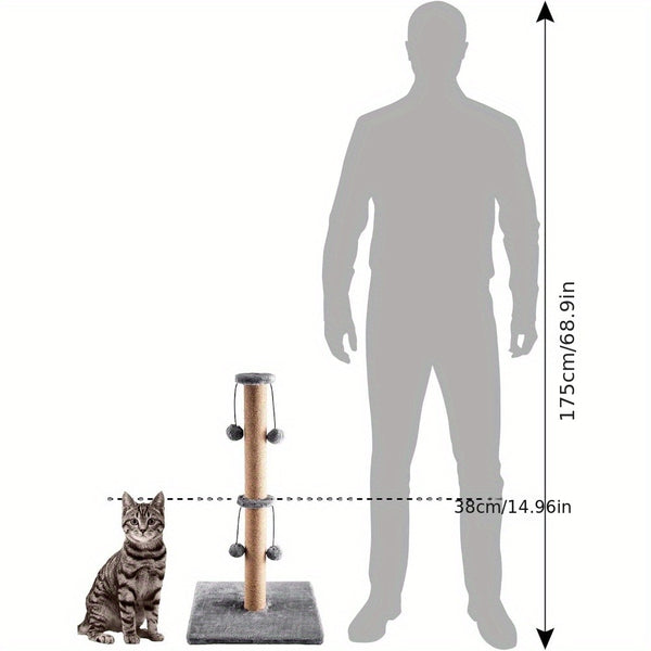 Cat Scratching Post 74cm Foldable Bottom Tall Cat Claw Scratcher with 4 Toy Ball Natural Sisal Scratch Pole and Soft Carpet Covered Heavy Base Modern Stable Design for Cats Gray