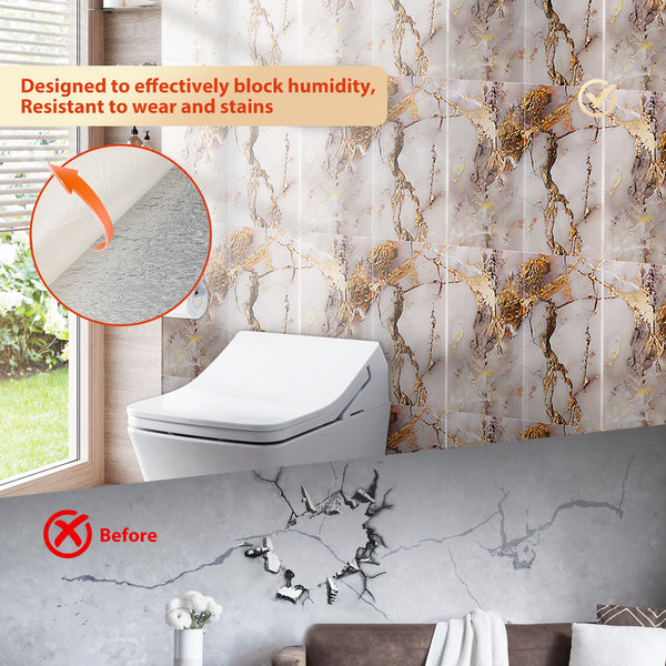STOBOK 20pcs Self-Adhesive Decorative Tile Wall Stickers, Washable with Water, Featuring a Marble-Like Appearance. Perfect for Decorating Bathrooms, Kitchens, Living Rooms, Bedrooms, Offices, And Dorms - Shiny End