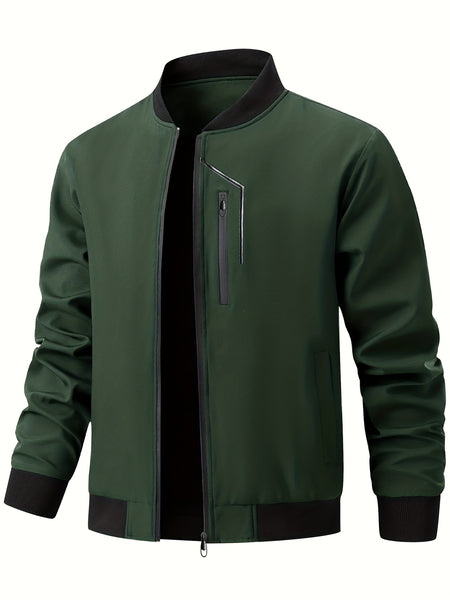 Men'S Casual Bomber Jacket | Spring-Autumn, Non-Stretch, Baseball Collar, Multiple Pockets, Zipper Closure