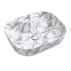 510*410mm Marble Effect Ceramic Sink Basin Bathroom Vanity Countertop Wash Sink w/Waste Kit