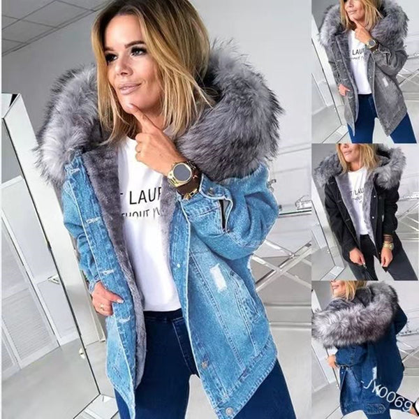A New Stylish Denim Jacket Women's Wear in Autumn and Winter Autumn and Winter Fashion Women's Clothing Is Comfortable, Elegant, Street-style and Stylish for Casual Attire