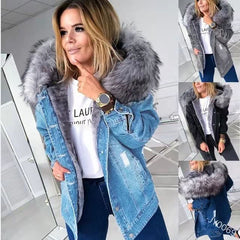 A New Stylish Denim Jacket Women's Wear in Autumn and Winter Autumn and Winter Fashion Women's Clothing Is Comfortable, Elegant, Street-style and Stylish for Casual Attire