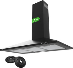 CIARRA Cooker Hood 60Cm CBCB6201 600Mm Kitchen Extractor Hood with Carbon Filters Recirculating&Ducting Wall Mounted Cooker Extractor Fan Black