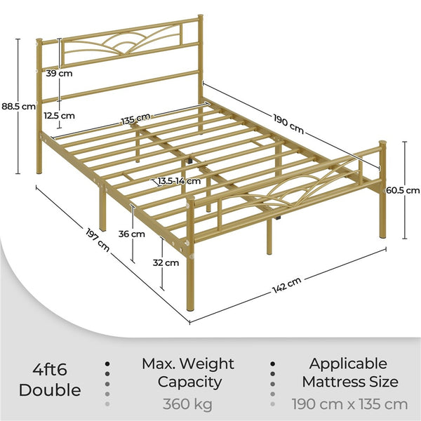Costoffs Metal-Framed Bed, Metal-Framed Bed Base with Storage, Metal Platform Bed Frame with Headboard and Metal Bed Slats, Easy Assembly Bed, Single/Double/ Size Metal Bed Frame, Bed Foundation