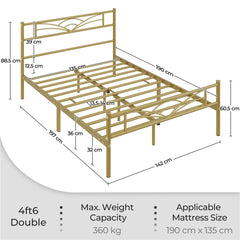 Costoffs Metal-Framed Bed, Metal-Framed Bed Base with Storage, Metal Platform Bed Frame with Headboard and Metal Bed Slats, Easy Assembly Bed, Single/Double/ Size Metal Bed Frame, Bed Foundation