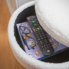 Round Boucle Storage Footstool - Cream H46 x D37cm Living Room Dressing Table Footstool Ottoman Pouffe Chair Seat