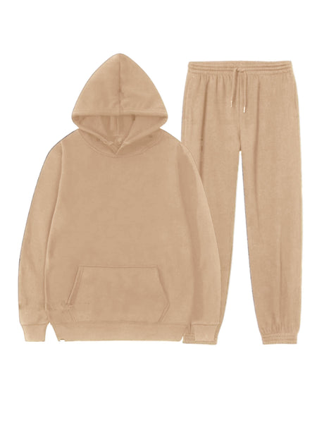 Ladies 2pcs Fleece Tracksuits Set, Women Comfort Long Sleeve Lounge Wear Featuring a Casual Hoodie and Drawstring Jogger Pants, Designed for Women