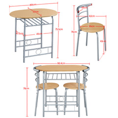 Costoffs 3 Piece Dining Table Set Modern Kitchen Table Set Space Saving Table and 2 Chairs Set with Steel Legs/Storage Rack for Kitchens/Balconies/Bedrooms/Apartments/Cafés, Natural/Drift Brown/White