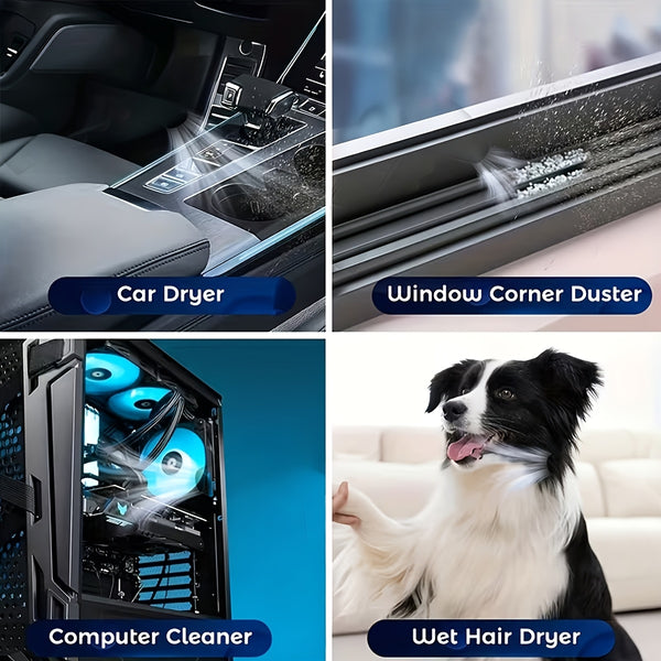 Compressed Air Dust Collector, 120W High-power Violent Fan, Built-in 2400mAh Battery Rechargeable Air Blower, with 140, 000 Rpm High-speed Turbine Fan, with 3 Speed Settings, Handheld Hair Dryer, Suitable for Computer Keyboards, Cars, Homes.