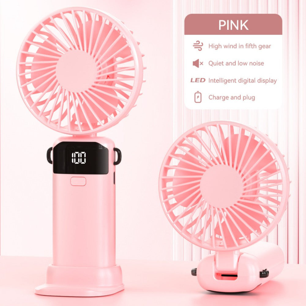 4-in-1 Foldable Mini Handheld Fan with LED Digital Display, Neck Lanyard & Aromatherapy – USB Rechargeable Portable Cooling Fan for Office, Travel, Outdoor & Daily Use – Lightweight, Quiet, 5-Speed Adjustable, Long Battery Life