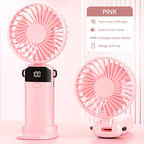 4-in-1 Foldable Mini Handheld Fan with LED Digital Display, Neck Lanyard & Aromatherapy – USB Rechargeable Portable Cooling Fan for Office, Travel, Outdoor & Daily Use – Lightweight, Quiet, 5-Speed Adjustable, Long Battery Life