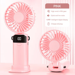 4-in-1 Foldable Mini Handheld Fan with LED Digital Display, Neck Lanyard & Aromatherapy – USB Rechargeable Portable Cooling Fan for Office, Travel, Outdoor & Daily Use – Lightweight, Quiet, 5-Speed Adjustable, Long Battery Life