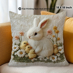 1pcs Pillowcases, Daisy & Chicken & Rabbit Pattern Design - Soft Polyester Zippered Cushion Suitable for Sofa Bed Pillowcases, Easter Decor, 45 X 45cm, (without Pillow Core)